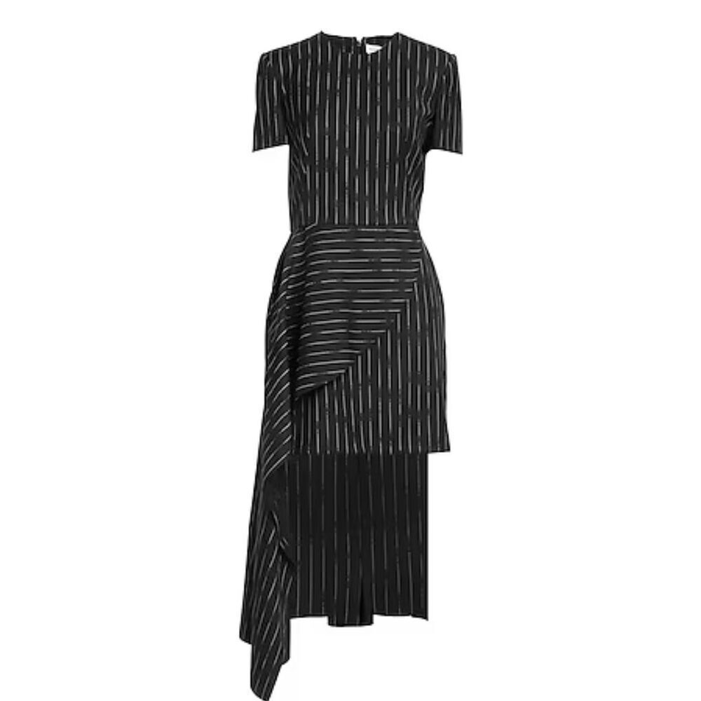 Alexander McQueen Broken Pinstripe Black & Ivory High Low Dress sz 42 or US 6 NW - Picture 2 of 11